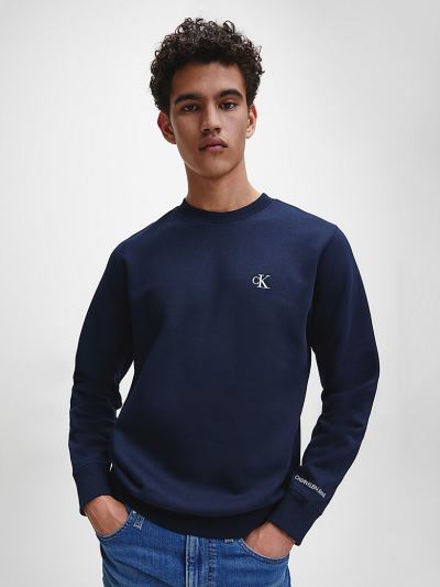 Calvin Klein Ruhák HU068663 | Calvin Klein Cotton Blend Fleece Férfi Pulóver Fehér / Kék